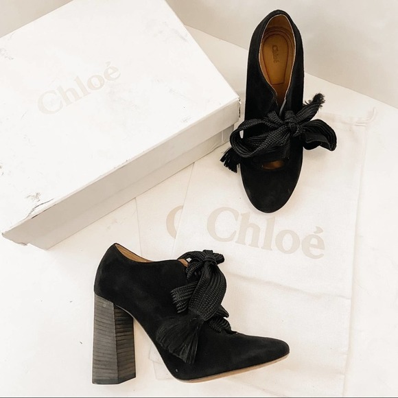Chloe Short Ankle Bootie Harper Black Suede Size 36 - Picture 11 of 14